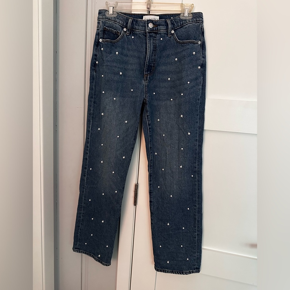 LOFT Straight Leg Jeans with Pearl Embellishments